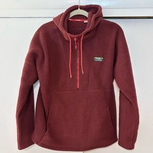 L.L. Bean Fleece Hooded Pullover Half Zip Womens Medium Maroon